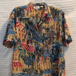 Fiji Sport Shirt Sz L Wild Colorful Print